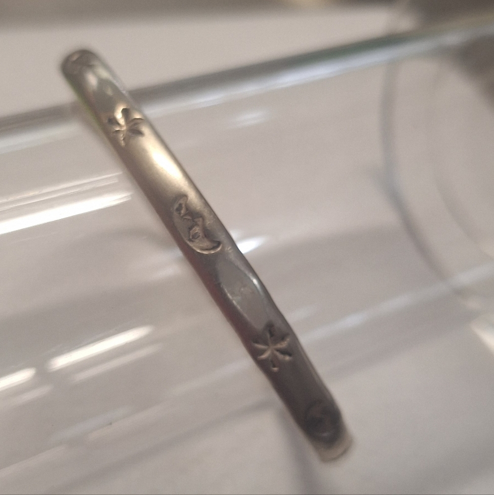 Sterling Silver Bangle Bracelet with Star and Moon Design Vintage Celestial